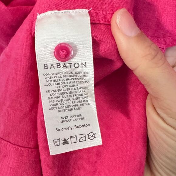 Aritzia Babaton Utility Linen Button Down Shirt in Bright Pink Size Small - Picture 5 of 6